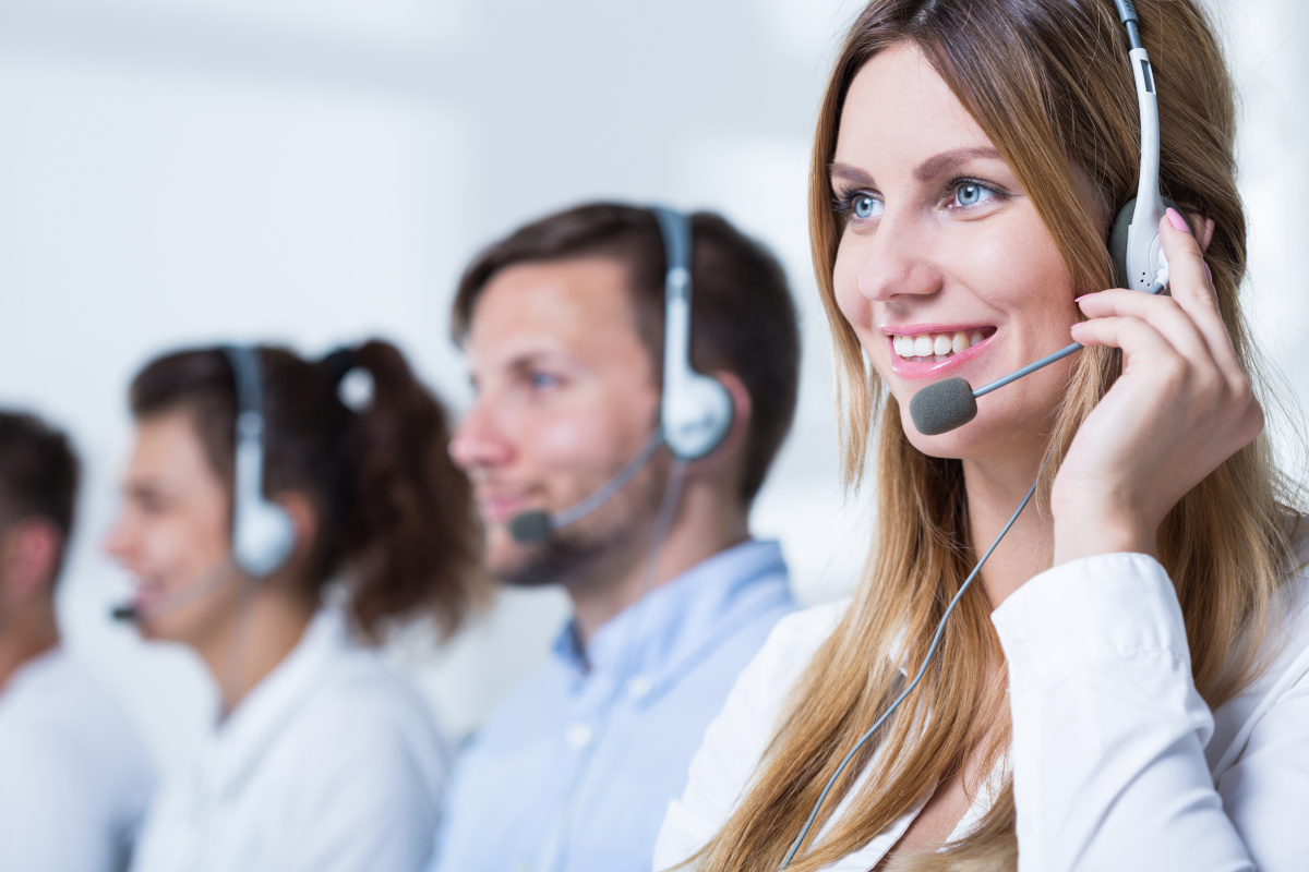 Woman with headphones talking