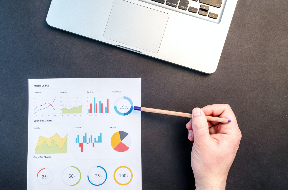 An illustration of a pie graph and a person holding a pencil pointing at the graph